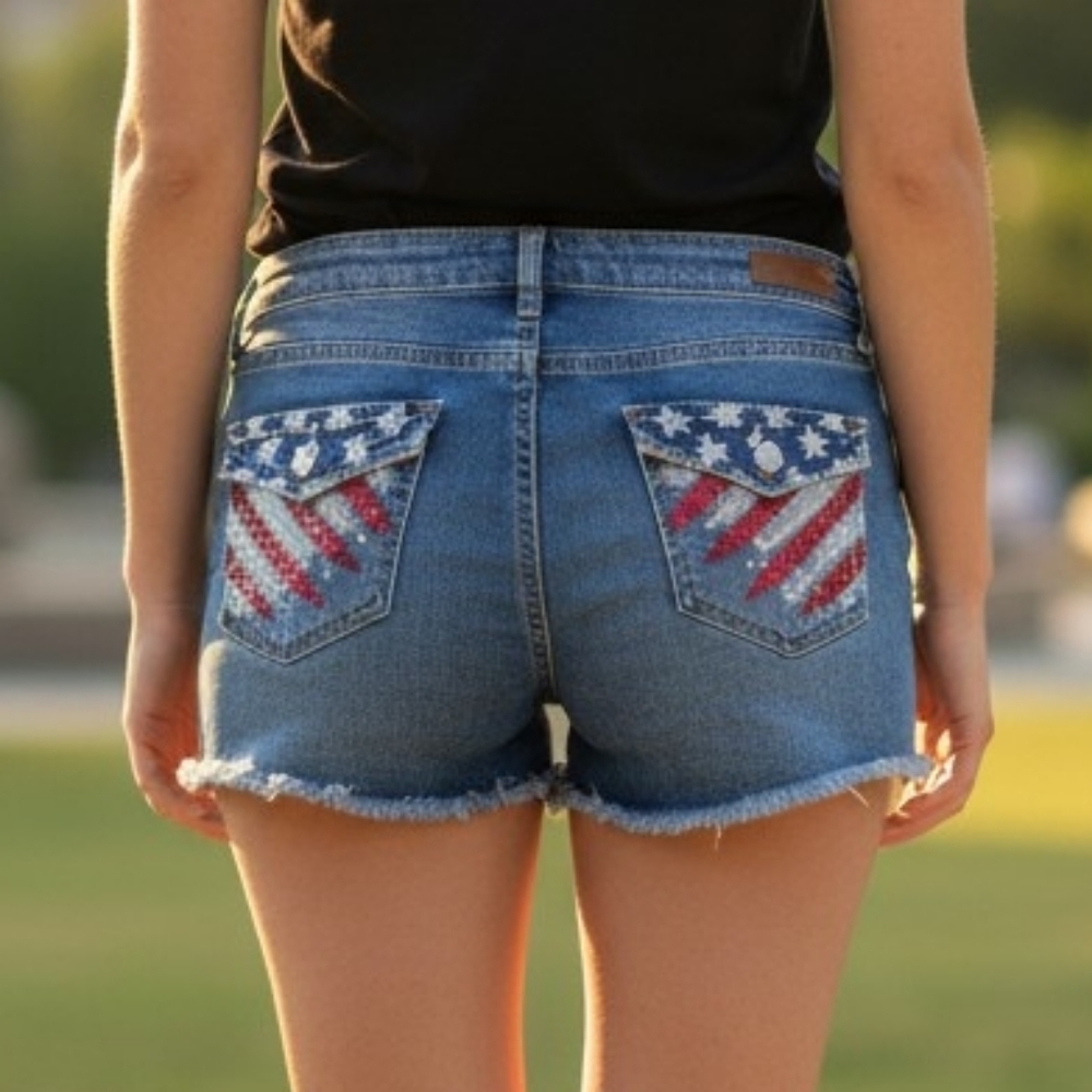 Jean Shorts Blue and Red Patriotic Design (SHO24) - Picture 2 of 11